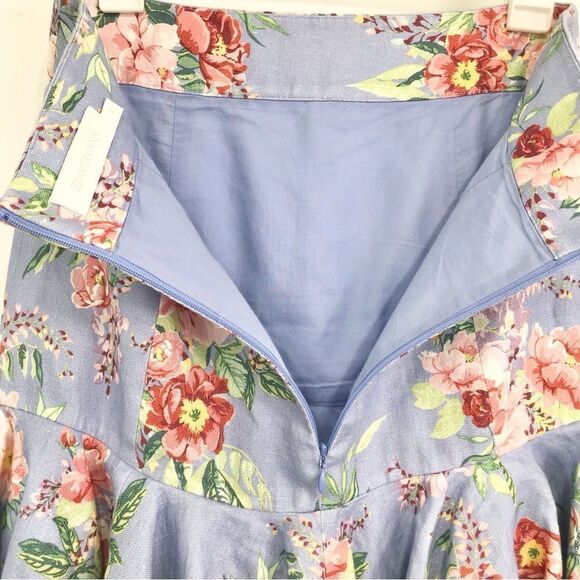 Zimmermann Blue Bellitude Flip Linen Floral Fluted Spring Peplum Mini Skirt - Picture 14 of 16